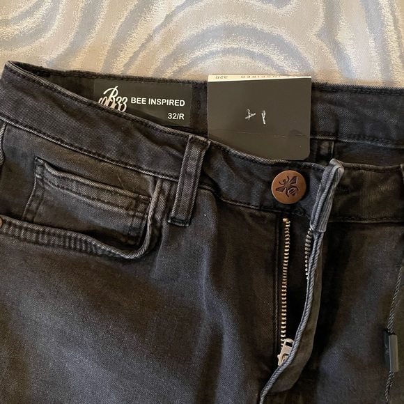 BEE INSPIRED LUCA SKINNY STRETCH JEANS - DISTRESSED JET BLACK, 32R. Runs tight - Picture 3 of 4